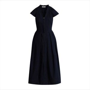 Free Assembly Darkest Blue Zip Front Flutter Sleeves Maxi Dress Women US